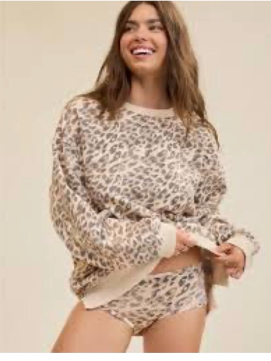 aerie Tops - aerie Beige Leopard Print Cozy Sweatshirt